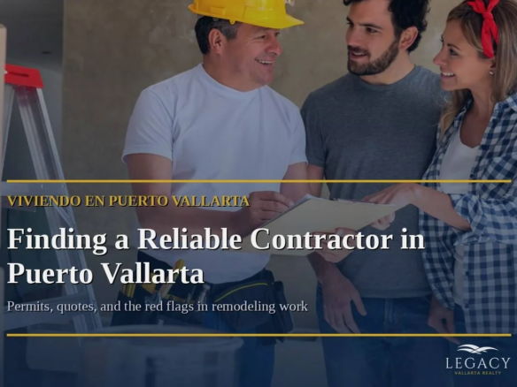 Homeowners reviewing a remodeling quote with a contractor in Puerto Vallarta