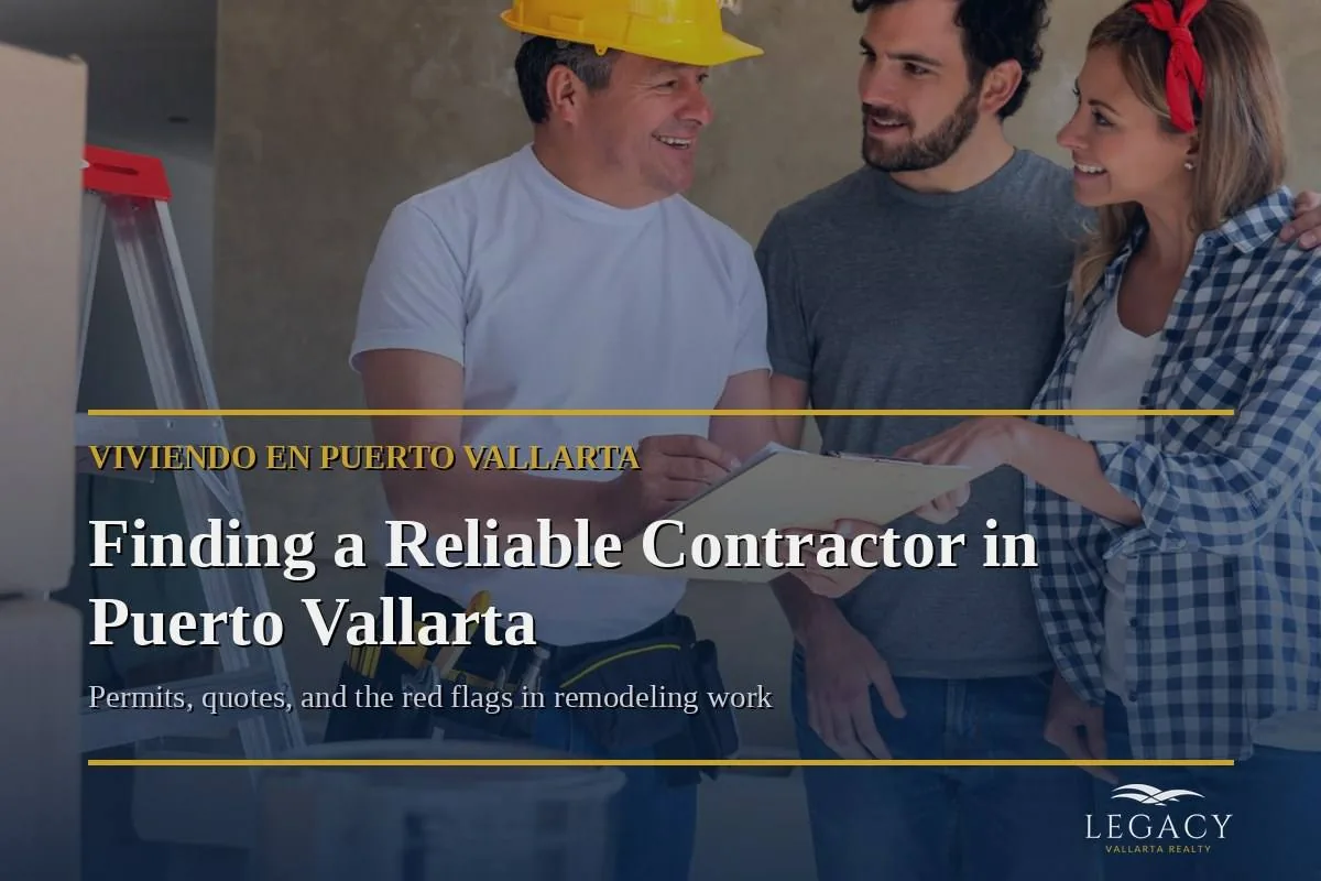 Homeowners reviewing a remodeling quote with a contractor in Puerto Vallarta