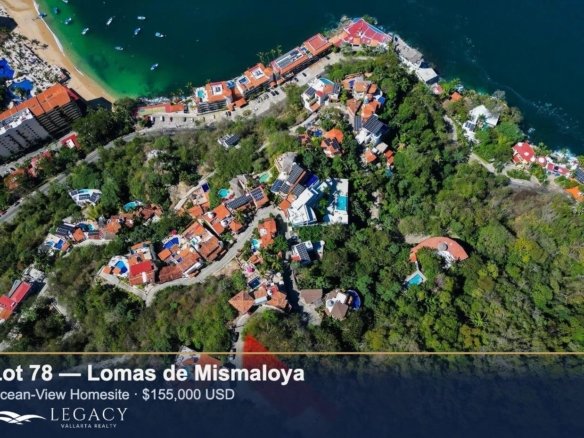 Aerial view of Lot 78 in Lomas de Mismaloya, ocean-view lot for sale, $155,000 USD