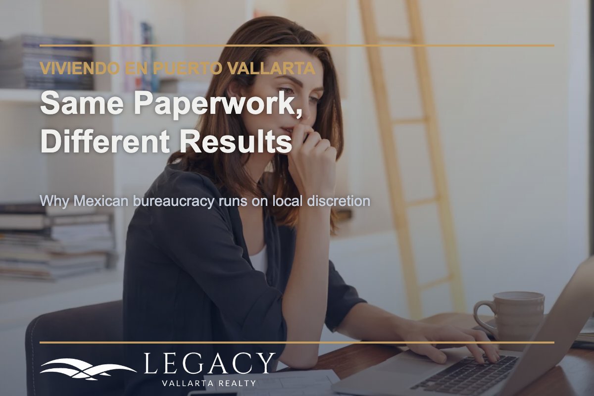 Woman reviewing paperwork on a laptop representing Mexican bureaucracy topic